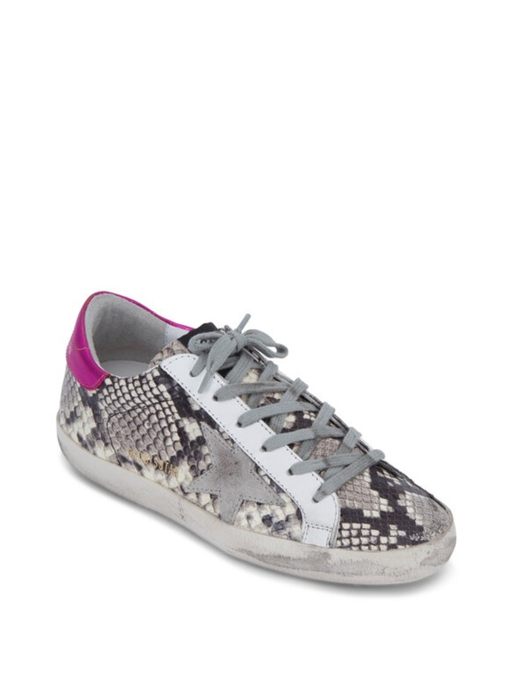 Golden Goose Superstar Low-Top Snake-Print Sneaker with Pink Heel